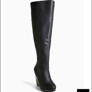 Torrid black over the knee wedge boots